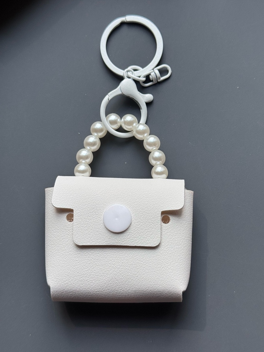 White Faux Leather Mini Purse Key & Card Holder Bag Charm NWT